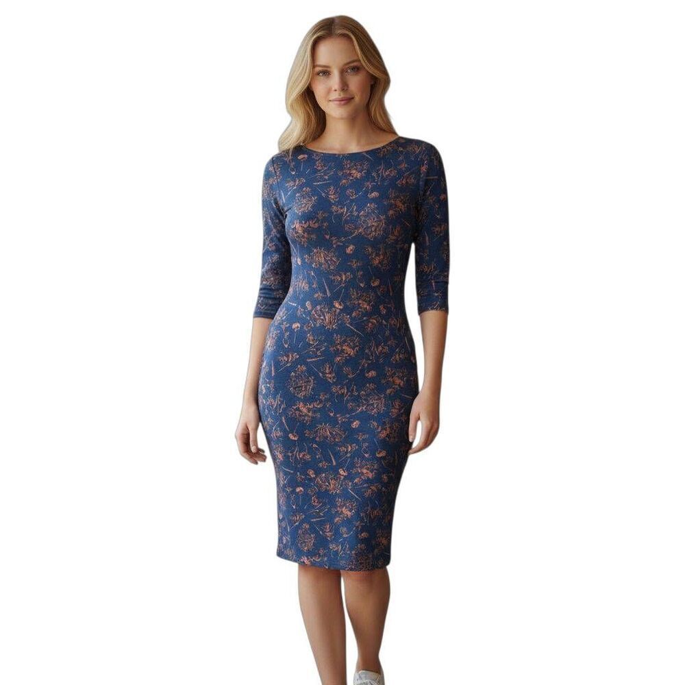 LULAROE NAVY & TAN FLORAL BODYCON DRESS SZ.XXS EUC